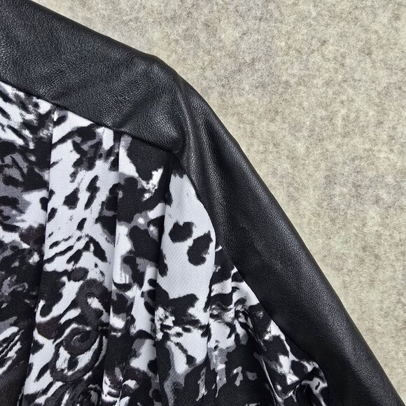 Gloria Vanderbilt Edition Womens Black & White Blouse With Faux Leather Trim - Picture 4 of 9